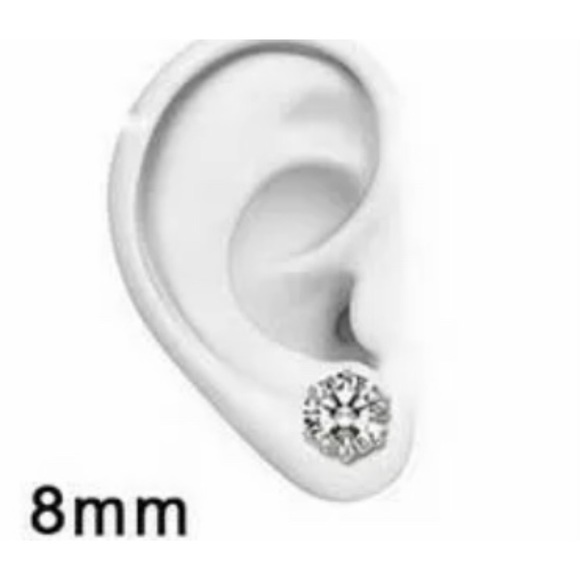 💖 Hypoallergenic Stainless Steel Cubic Zirconia Earrings 8mm NEW - Picture 3 of 12